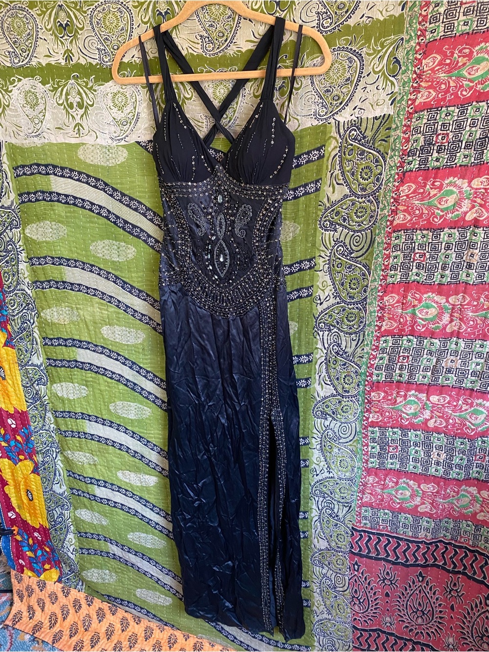 RARE Y2K Sue Wong Nocturne Black Old Hollywood Whimsigoth Silk Beaded Gown 6 - Picture 3 of 16